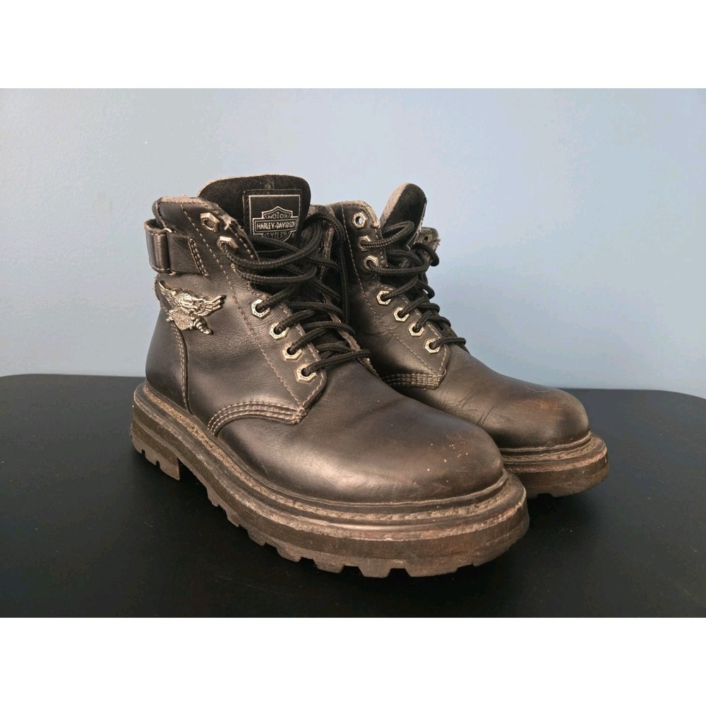 Harley Davidson Men's 9 ½ Lace Up Black Leather Boots Steel Toe 95160